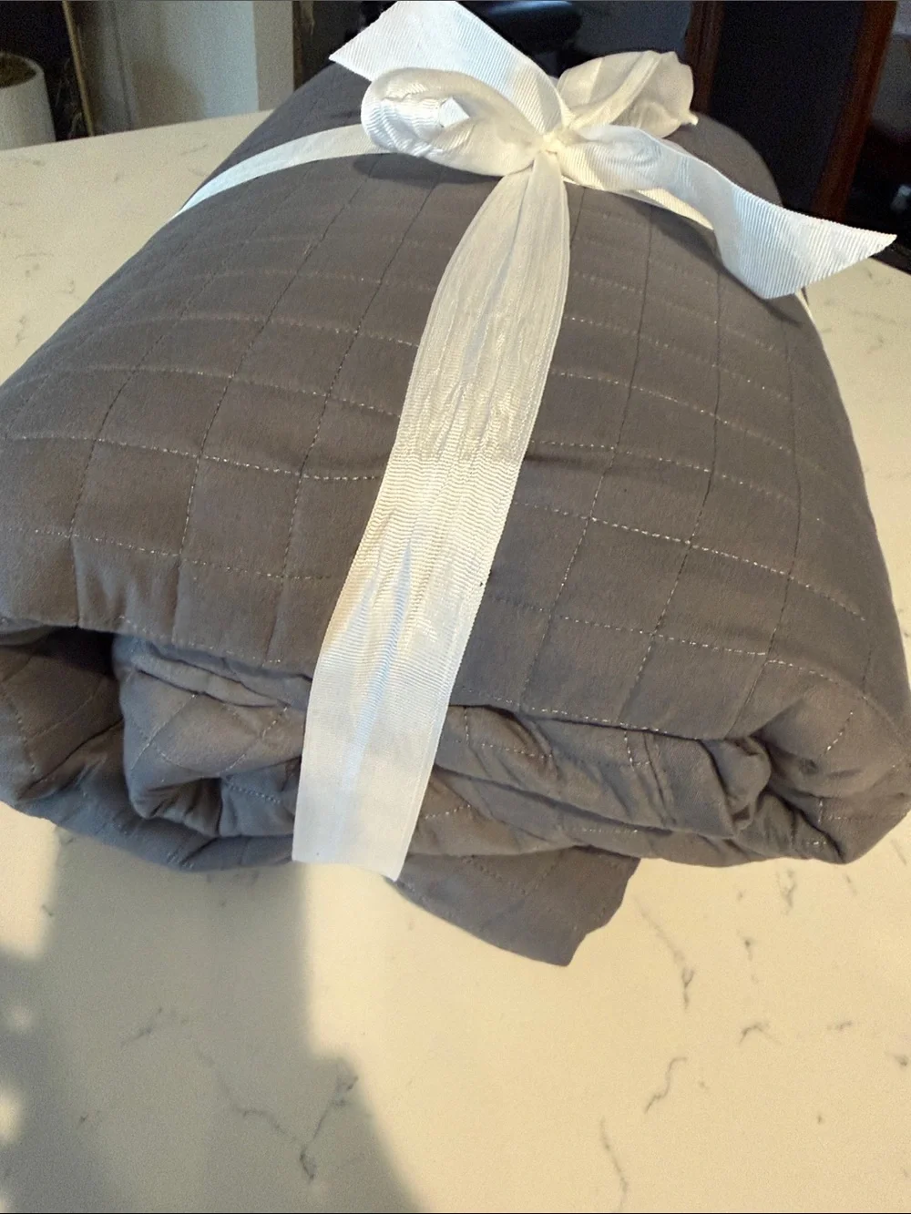 Queen Size Gray Quilted Bedspread & 2 Matching Pillow Shams - Classic Modern